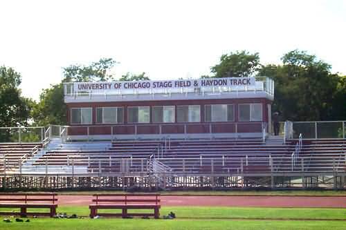 elevated bleachers with press box