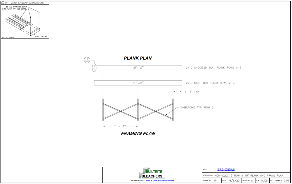 Standard Height Bleachers -3 Row -15ftL -Single Footplank Aluminum Understructure BRB-0315AS