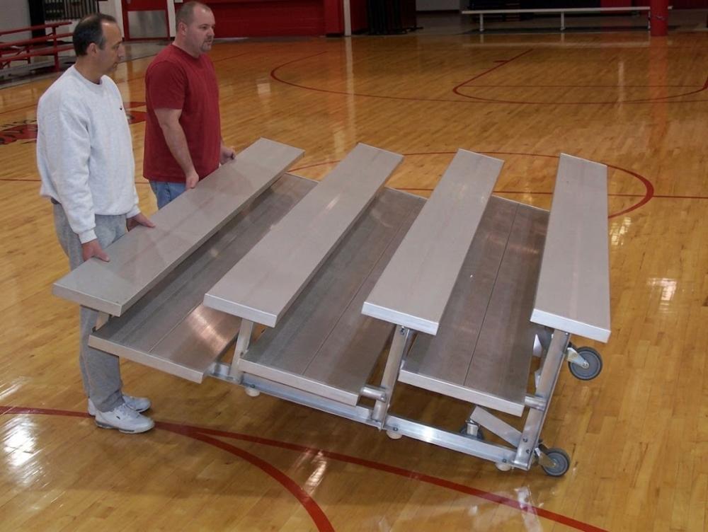 TNR-0307.5ALRP 3 Row -7.5'L -Low Rise,(2) Foot Planks, Tip n Roll Bleacher